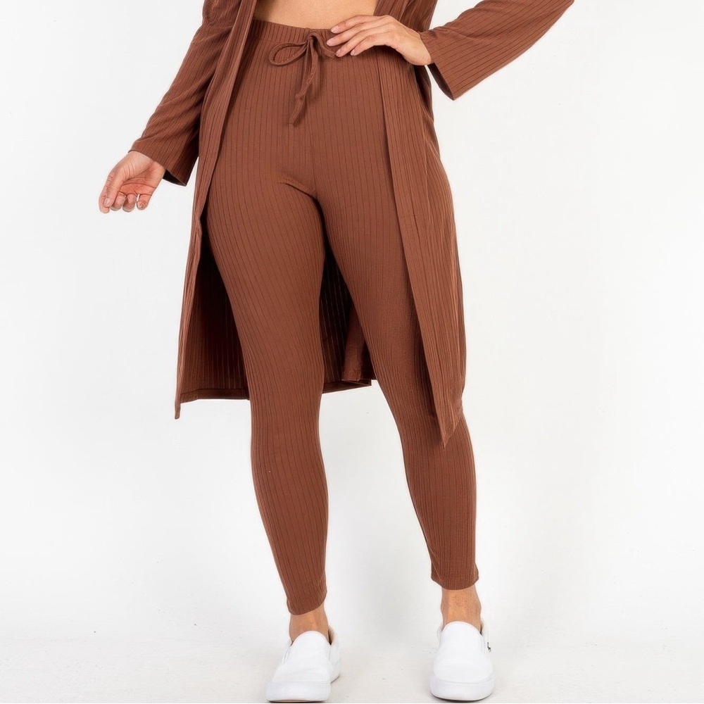 Ribbed Long Cardigan & Leggings Set - Picture 2 of 5